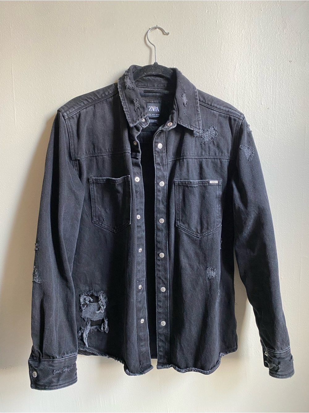 Zara Black Distressed Denim Shacket